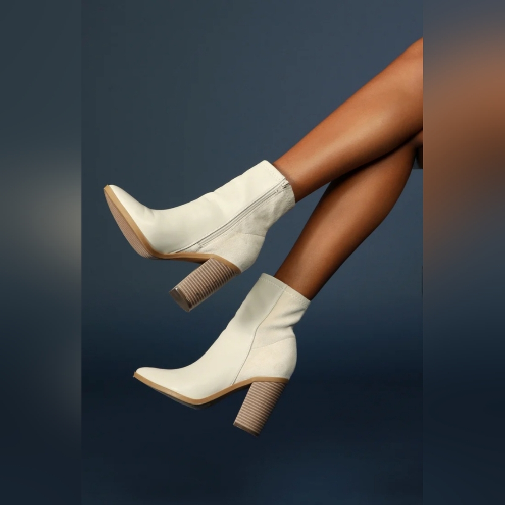 Mid Calf Booties. Bone, natural. Size 9